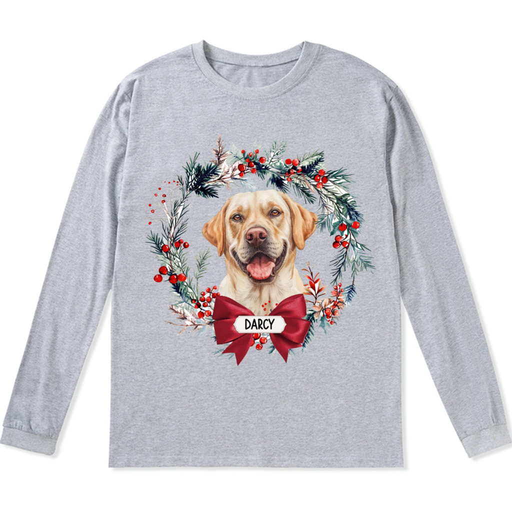 Dog and Christmas Wreath - Personalized Custom Long Sleeve T-shirt