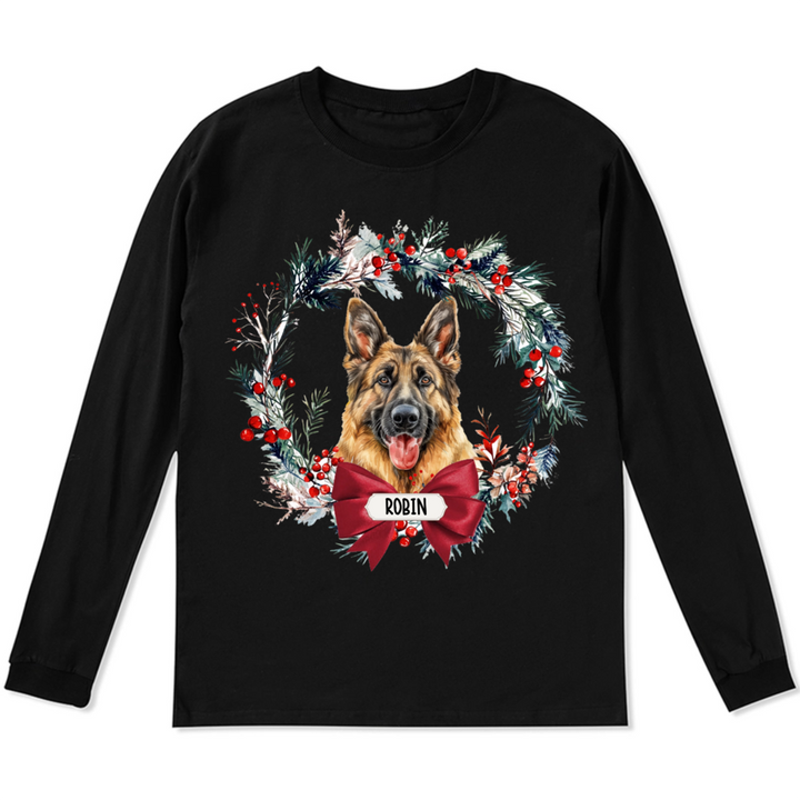 Dog and Christmas Wreath - Personalized Custom Long Sleeve T-shirt