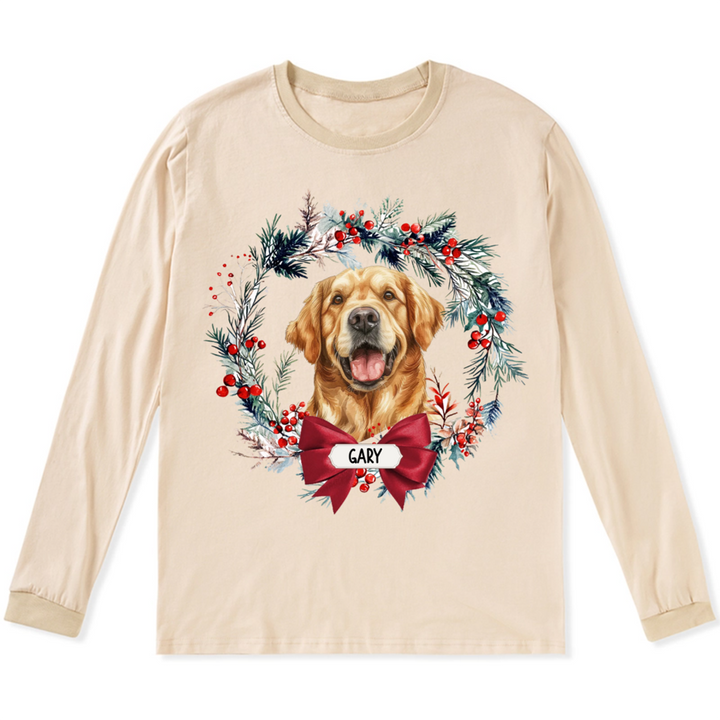 Dog and Christmas Wreath - Personalized Custom Long Sleeve T-shirt