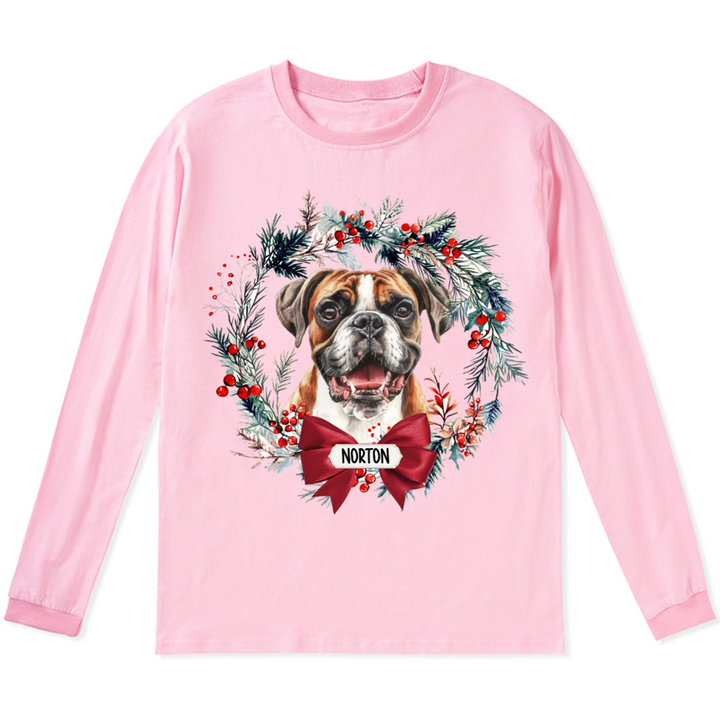 Dog and Christmas Wreath - Personalized Custom Long Sleeve T-shirt