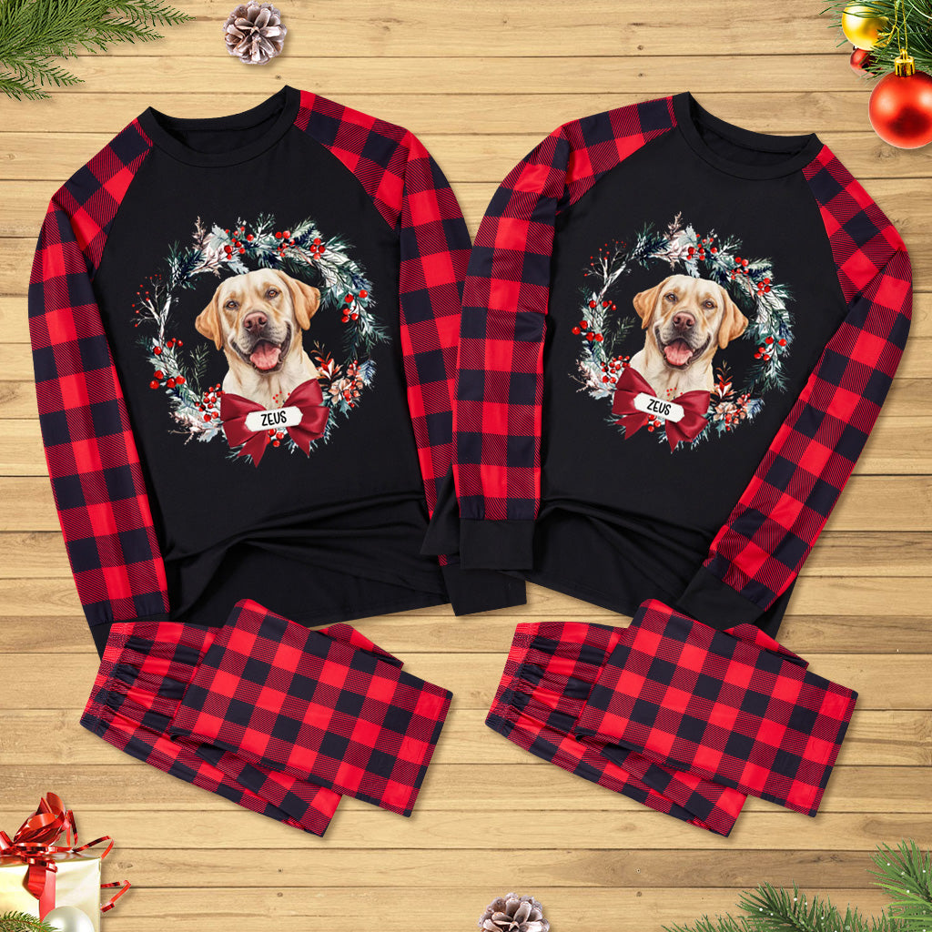 Dog and Christmas Wreath - Personalized Custom Pajama Set