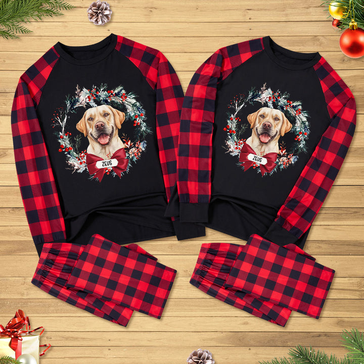 Dog and Christmas Wreath - Personalized Custom Pajama Set