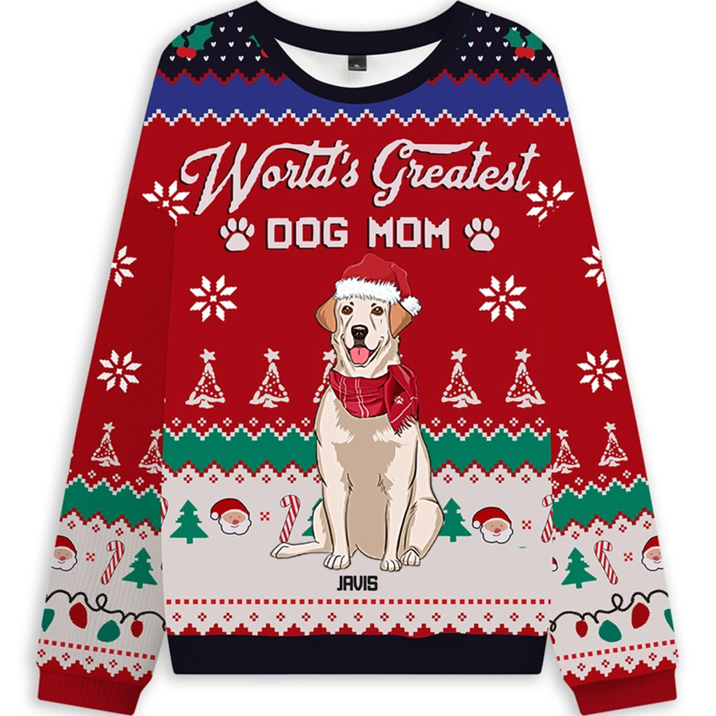 Greatest Dog Mom - Personalized Custom Christmas Ugly Sweatshirt