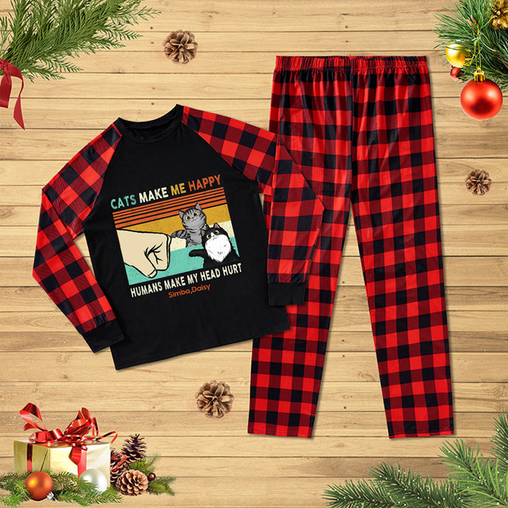 Cats Make Me Happy - Personalized Custom Christmas Pajama Set