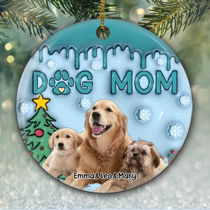 Upload Photo Lovely Dog Mom - Personalized Custom Photo Christmas Ornament