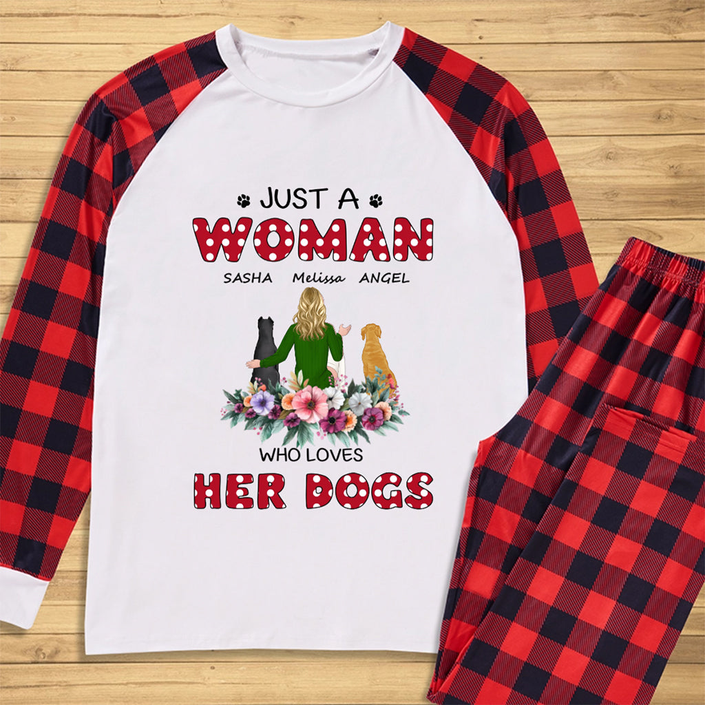 Just A Woman Loves Her Dog - Personalized Custom Christmas Pajama Set