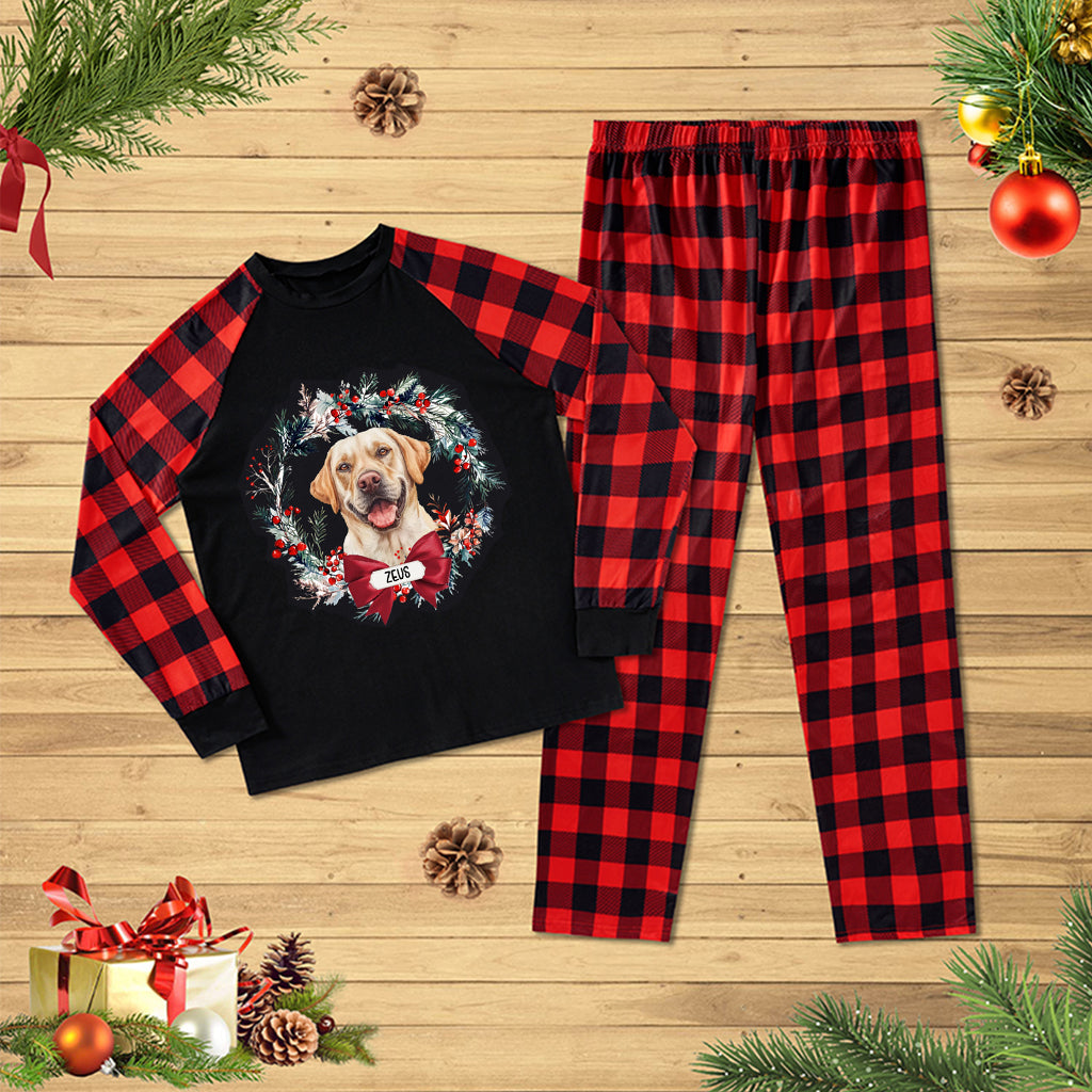 Dog and Christmas Wreath - Personalized Custom Pajama Set