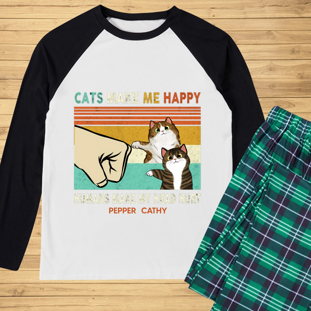 Cats Make Me Happy - Personalized Custom Christmas Pajama Set