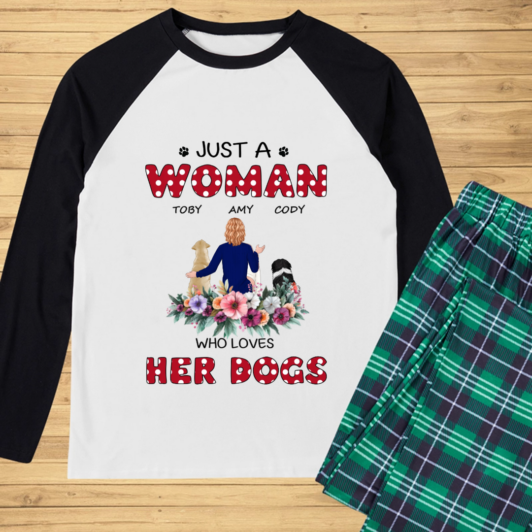 Just A Woman Loves Her Dog - Personalized Custom Christmas Pajama Set