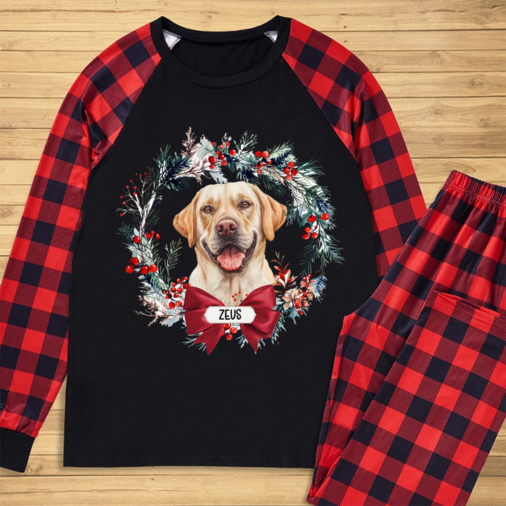 Dog and Christmas Wreath - Personalized Custom Pajama Set