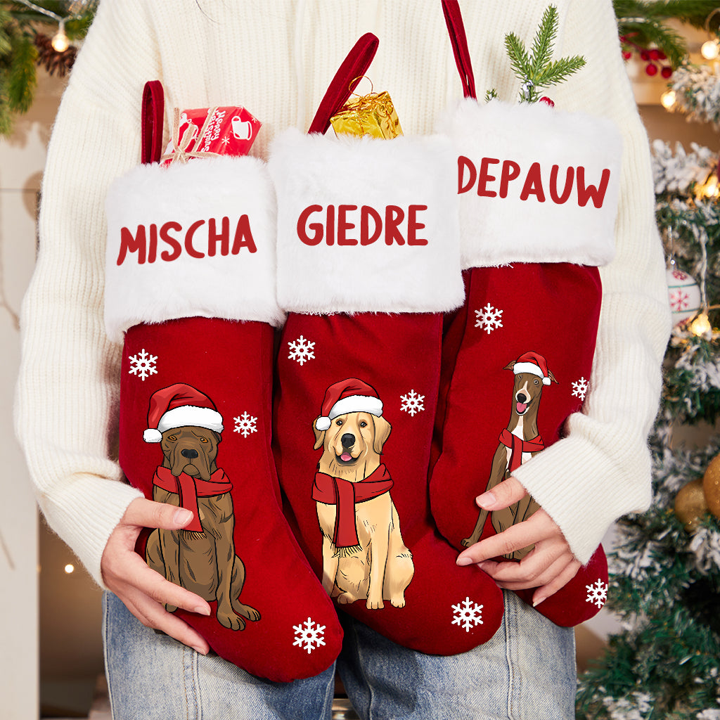 Red Plush Christmas Stocking - Personalized Christmas Stocking Dogs