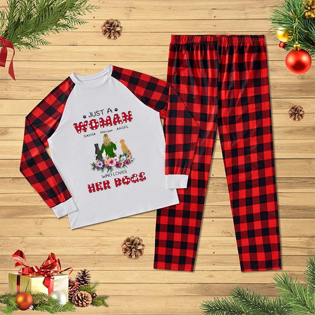 Just A Woman Loves Her Dog - Personalized Custom Christmas Pajama Set