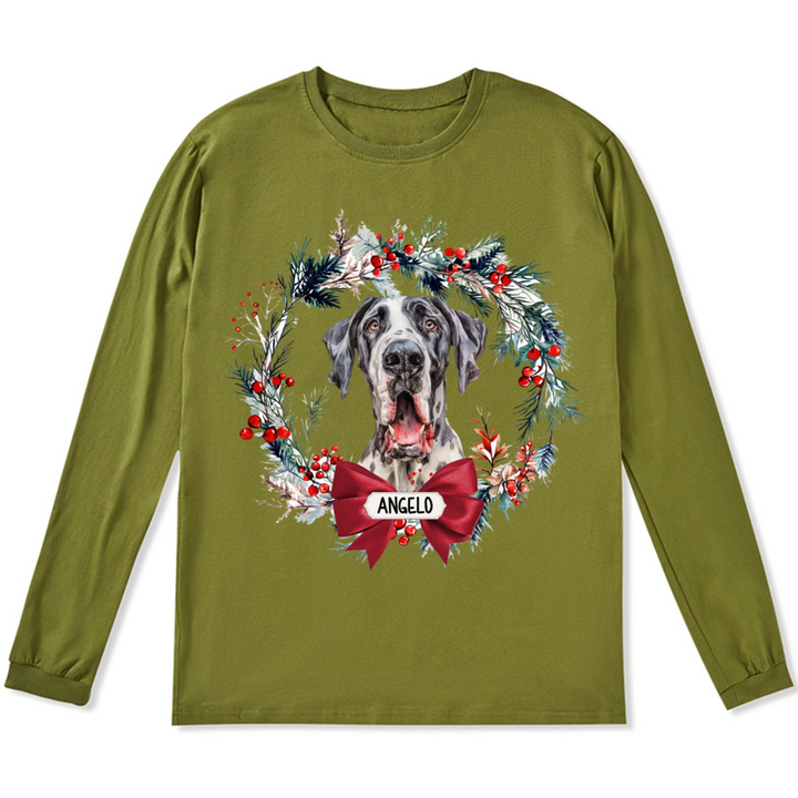 Dog and Christmas Wreath - Personalized Custom Long Sleeve T-shirt