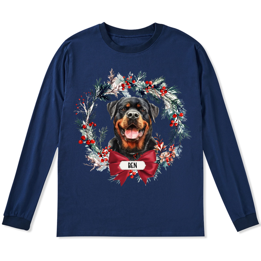 Dog and Christmas Wreath - Personalized Custom Long Sleeve T-shirt