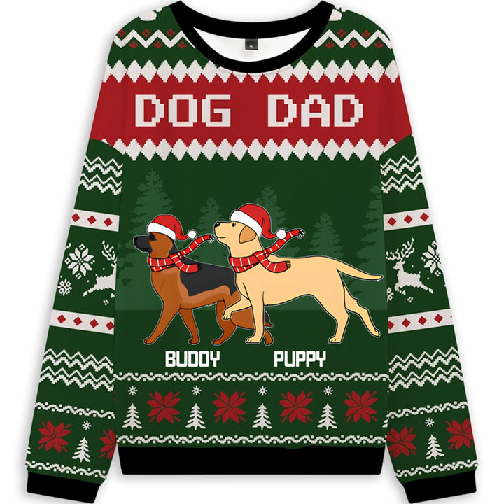 For Dog Dad - Personalized Custom Christmas Ugly Sweatshirt