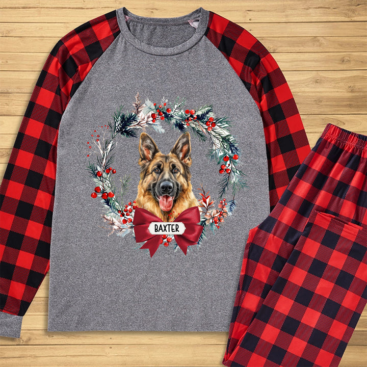 Dog and Christmas Wreath - Personalized Custom Pajama Set