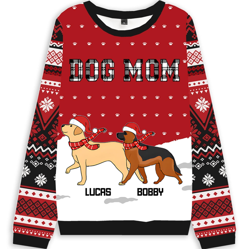 Dog Mom Pattern - Personalized Custom Christmas Ugly Sweatshirt