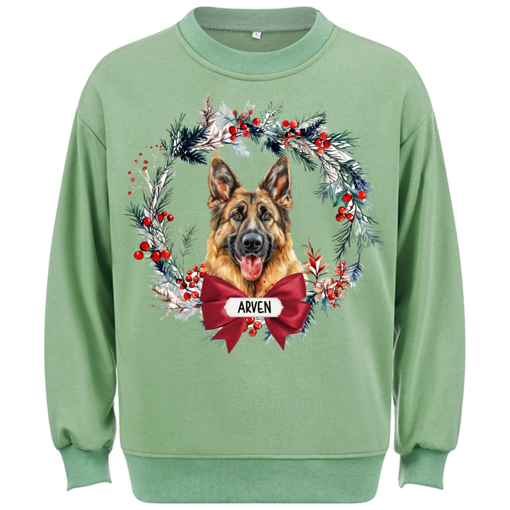 Dog and Christmas Wreath - Personalized Custom Sweatshirt