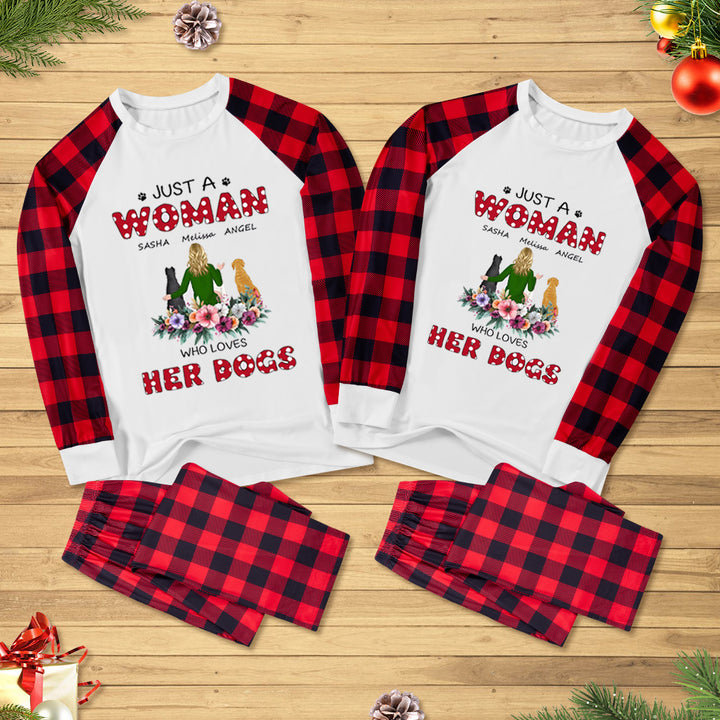 Just A Woman Loves Her Dog - Personalized Custom Christmas Pajama Set