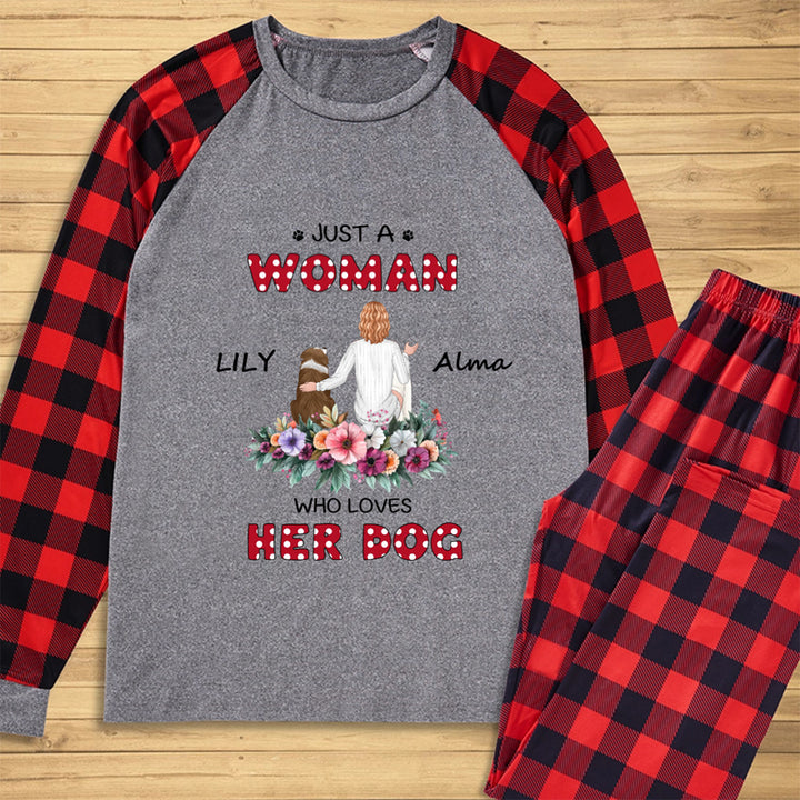 Just A Woman Loves Her Dog - Personalized Custom Christmas Pajama Set