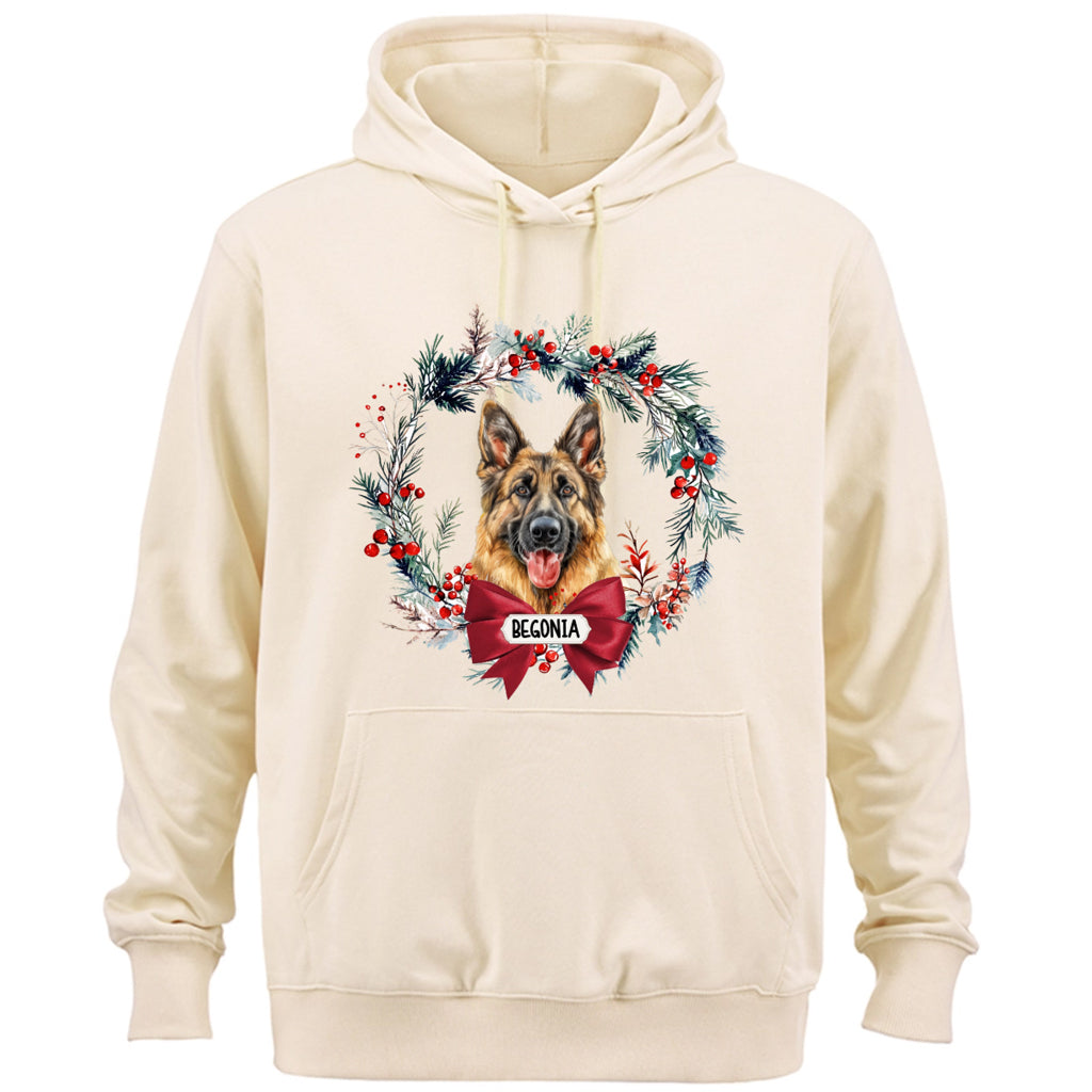 Dog and Christmas Wreath - Personalized Custom Hoodie