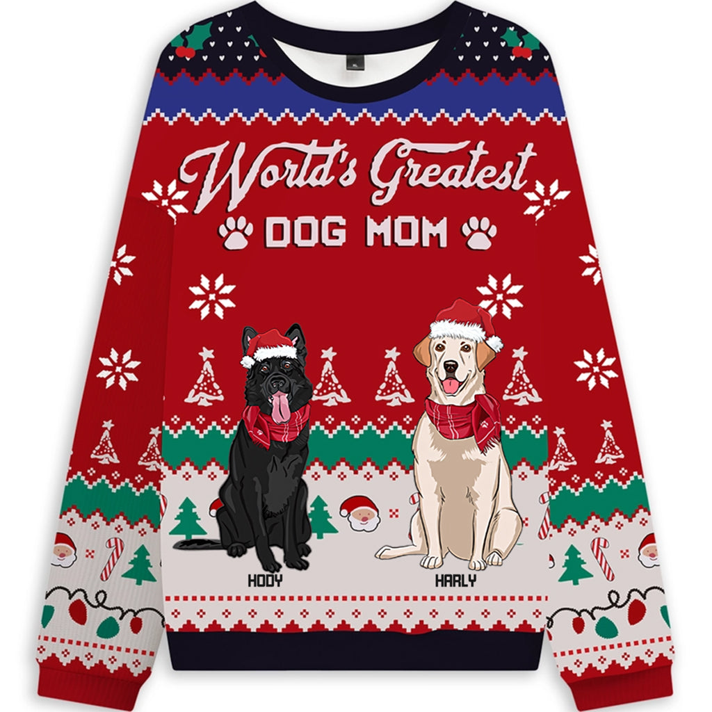 Greatest Dog Mom - Personalized Custom Christmas Ugly Sweatshirt