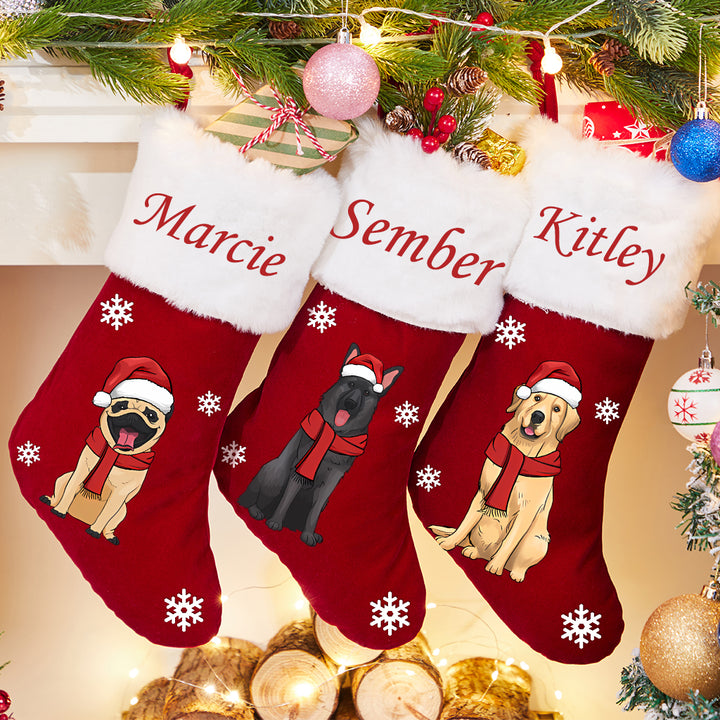 Red Plush Christmas Stocking - Personalized Christmas Stocking Dogs