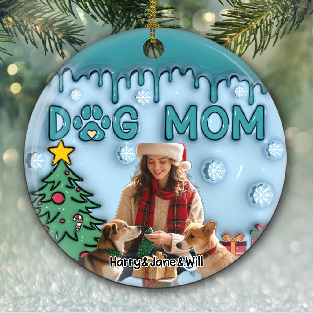 Upload Photo Lovely Dog Mom - Personalized Custom Photo Christmas Ornament