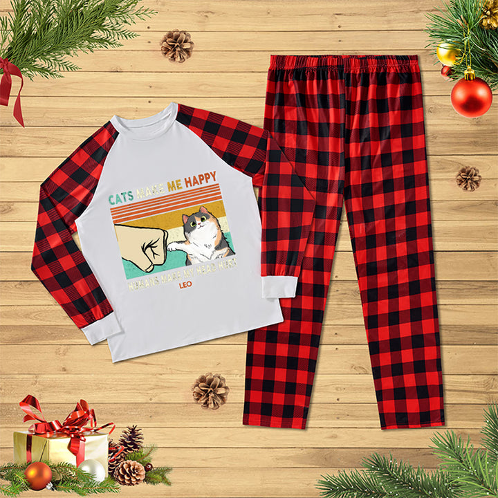 Cats Make Me Happy - Personalized Custom Christmas Pajama Set