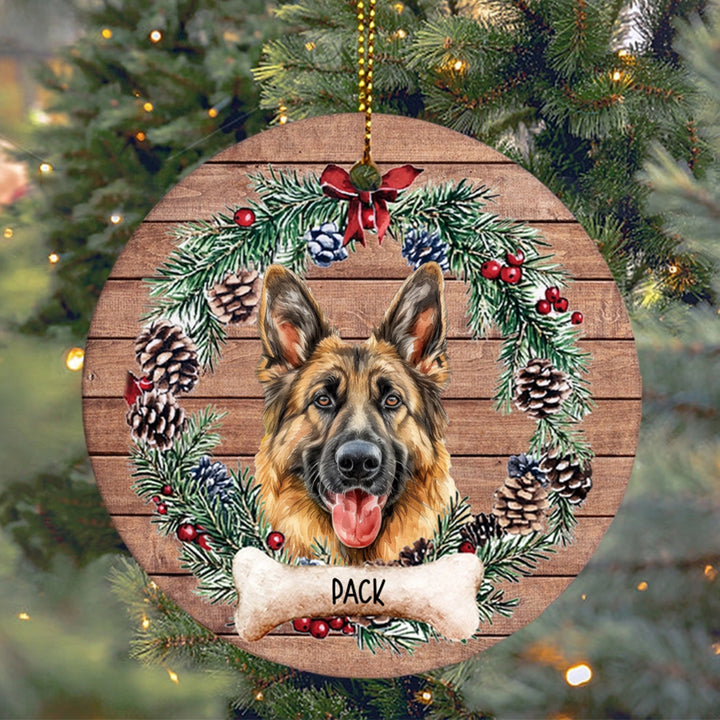 Dog and Christmas Wreath 2 - Personalized Christmas Ornament