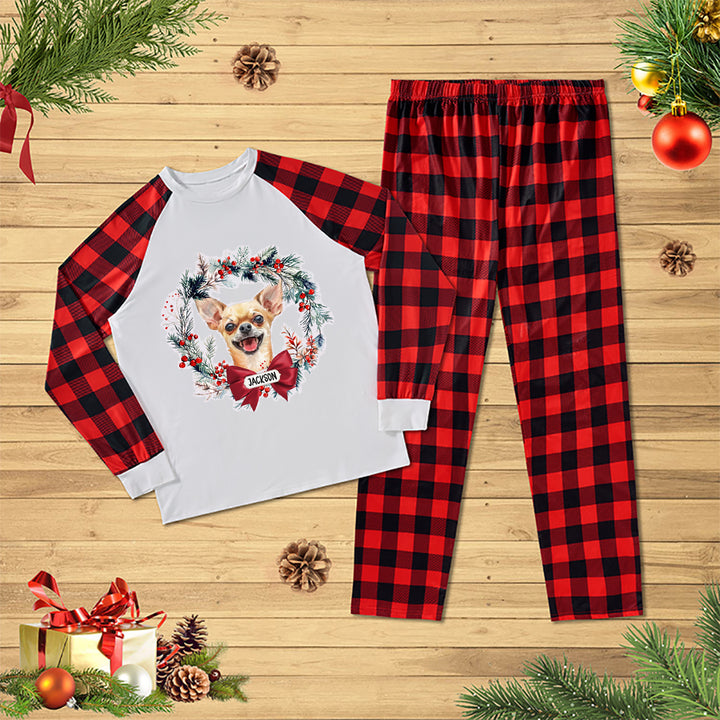 Dog and Christmas Wreath - Personalized Custom Pajama Set