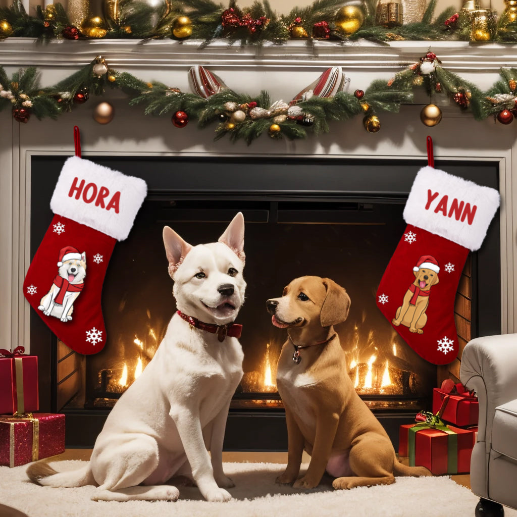 Red Plush Christmas Stocking - Personalized Christmas Stocking Dogs