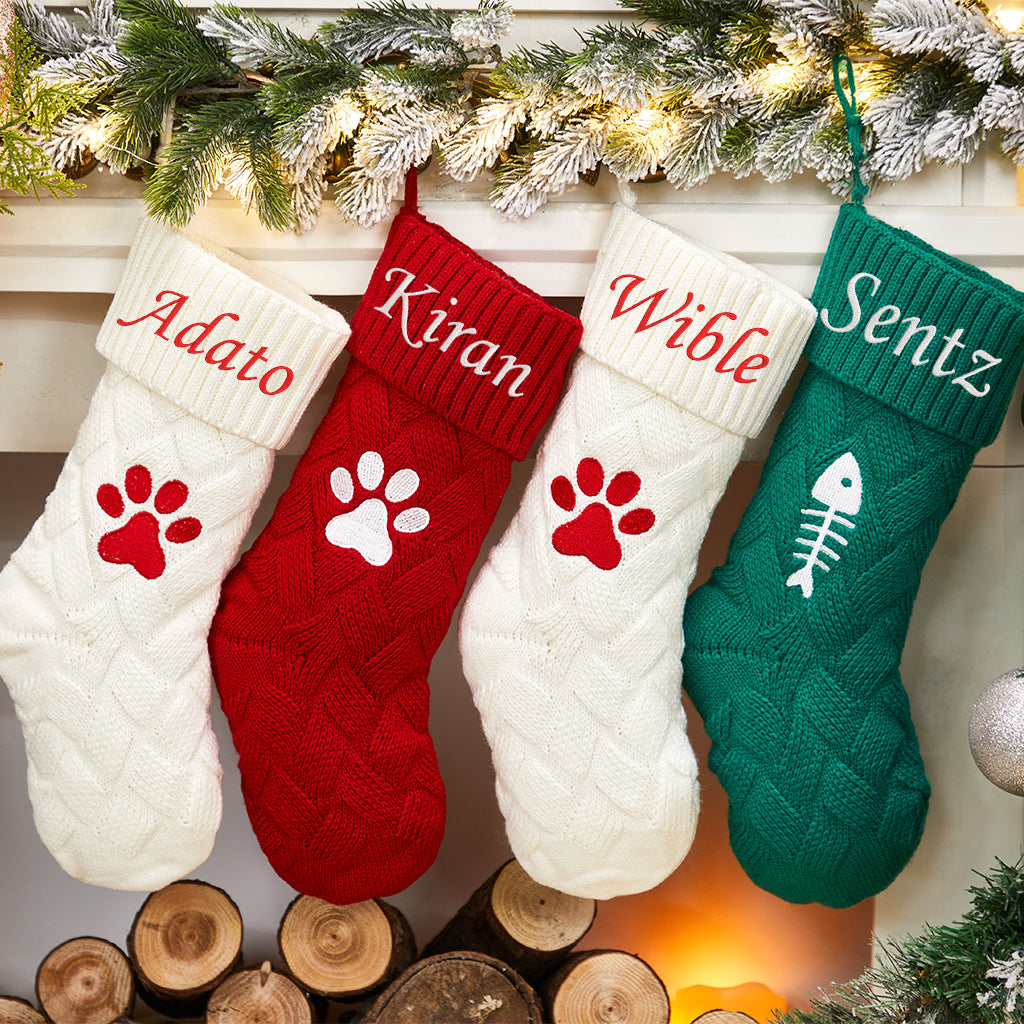 Knitted Dog Name Christmas Stockings 2024 - Personalized Embroidered Christmas Stocking