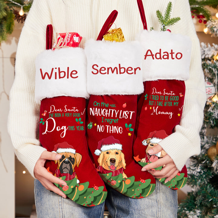 On the Naughty List - I Regret Nothing - Personalized Christmas Stocking Dogs