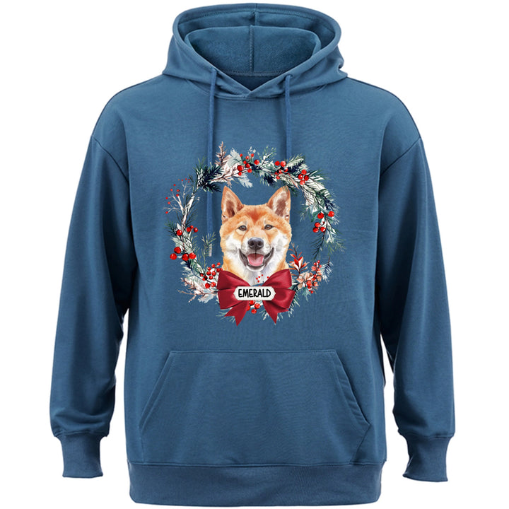 Dog and Christmas Wreath - Personalized Custom Hoodie