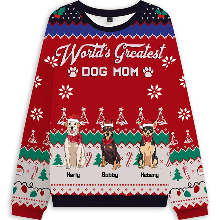 Greatest Dog Mom - Personalized Custom Christmas Ugly Sweatshirt