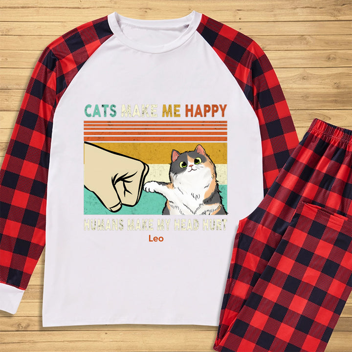 Cats Make Me Happy - Personalized Custom Christmas Pajama Set