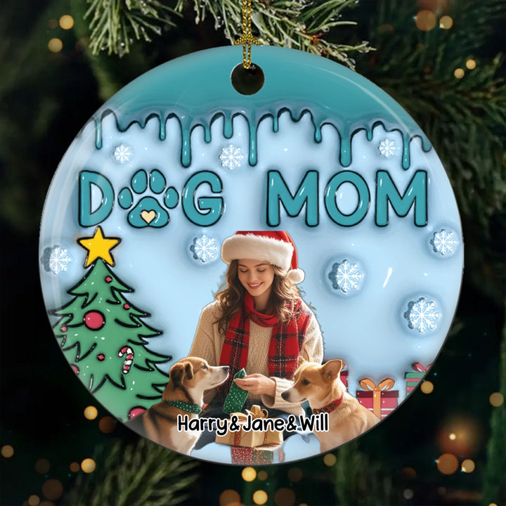 Upload Photo Lovely Dog Mom - Personalized Custom Photo Christmas Ornament