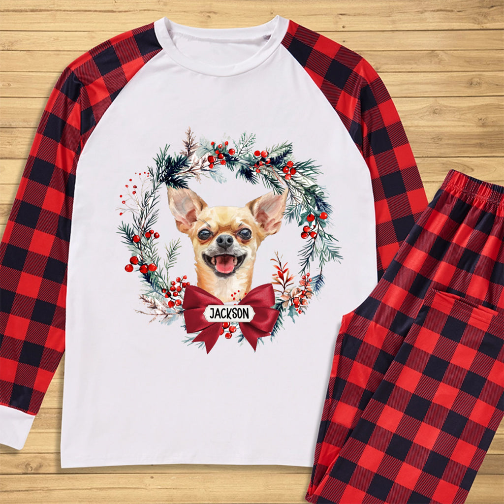 Dog and Christmas Wreath - Personalized Custom Pajama Set