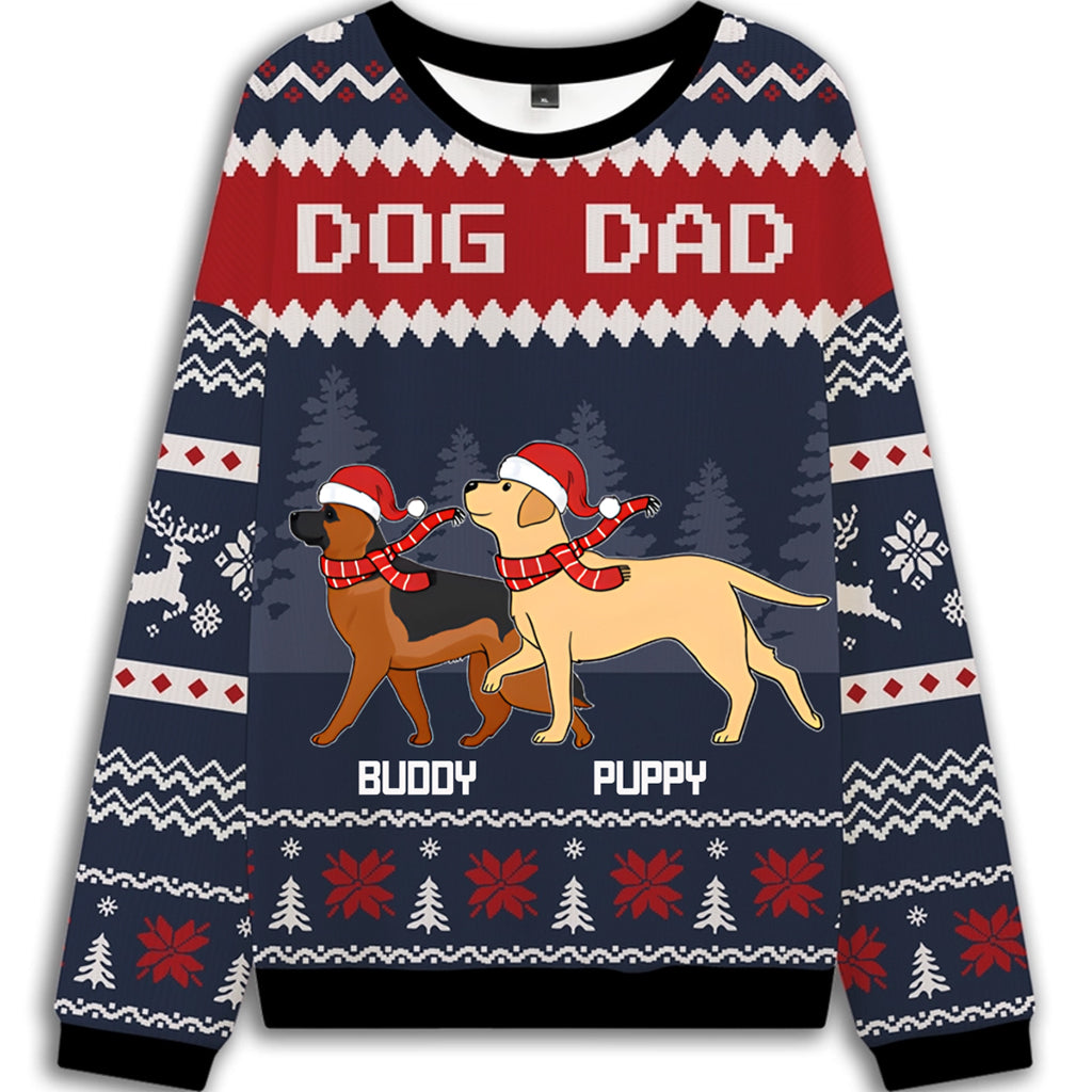 For Dog Dad - Personalized Custom Christmas Ugly Sweatshirt