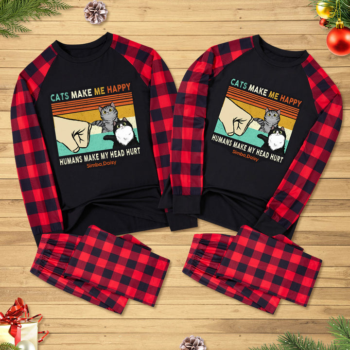 Cats Make Me Happy - Personalized Custom Christmas Pajama Set