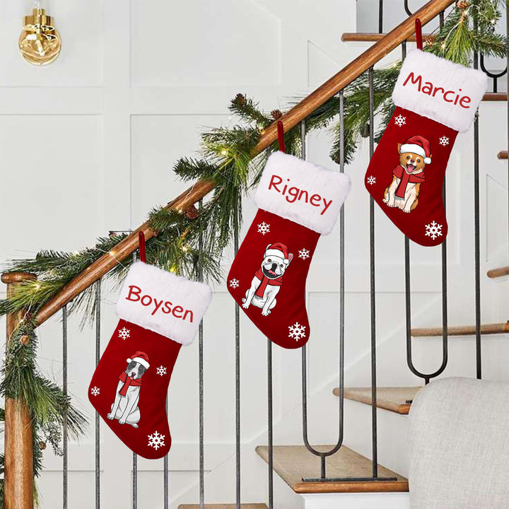 Red Plush Christmas Stocking - Personalized Christmas Stocking Dogs