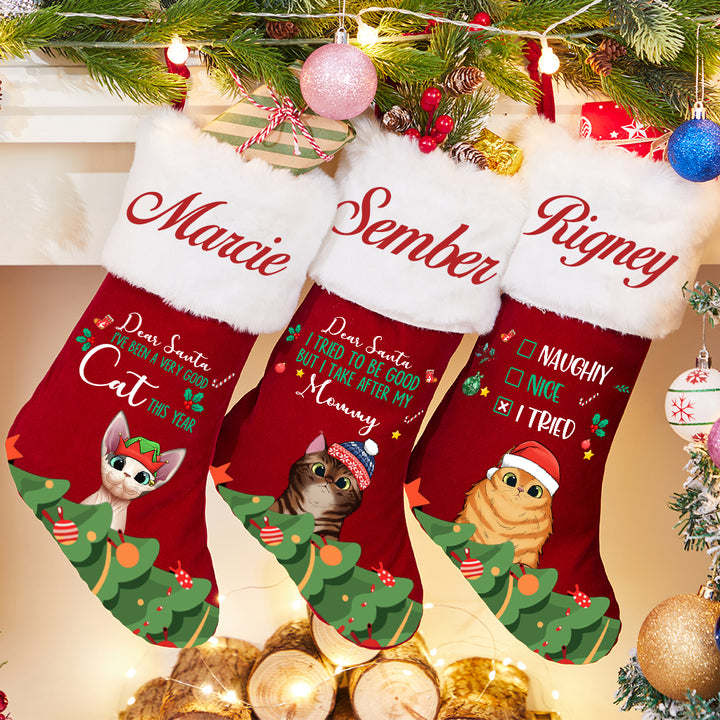 On the Naughty List - I Regret Nothing- Personalized Christmas Stocking Cats