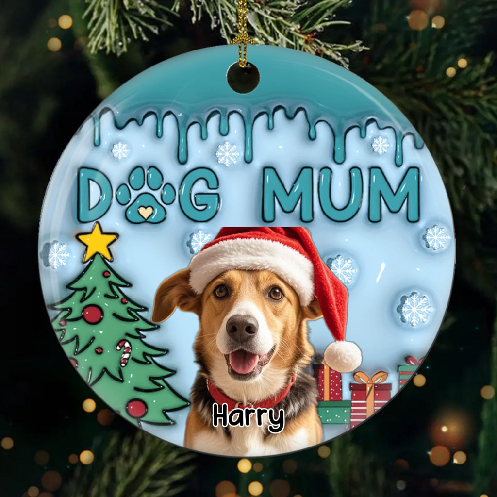 Upload Photo Lovely Dog Mom - Personalized Custom Photo Christmas Ornament