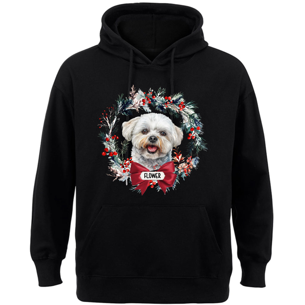 Dog and Christmas Wreath - Personalized Custom Hoodie