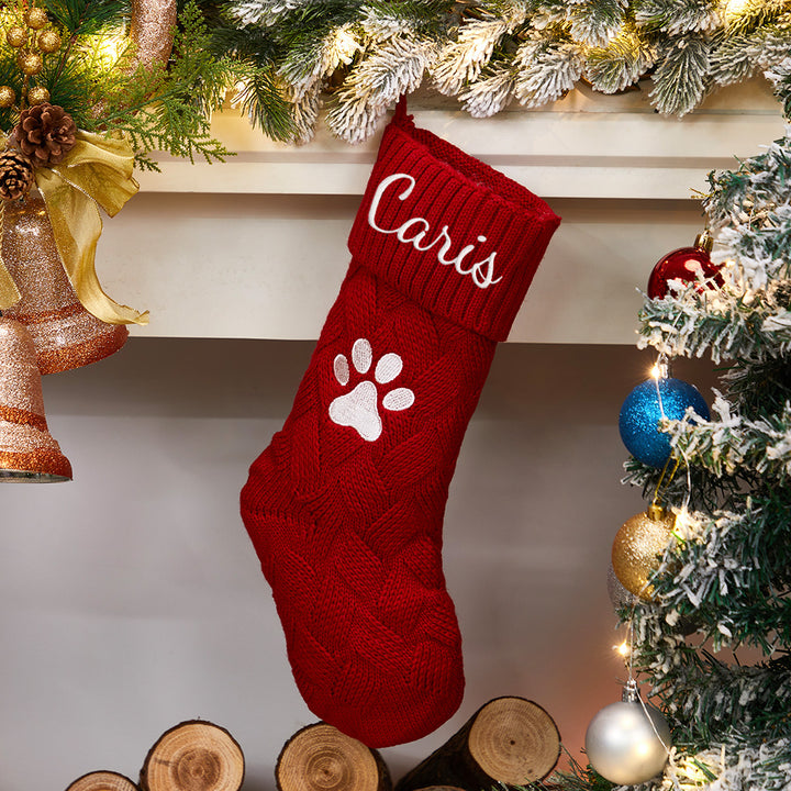 Knitted Dog Name Christmas Stockings 2024 - Personalized Embroidered Christmas Stocking