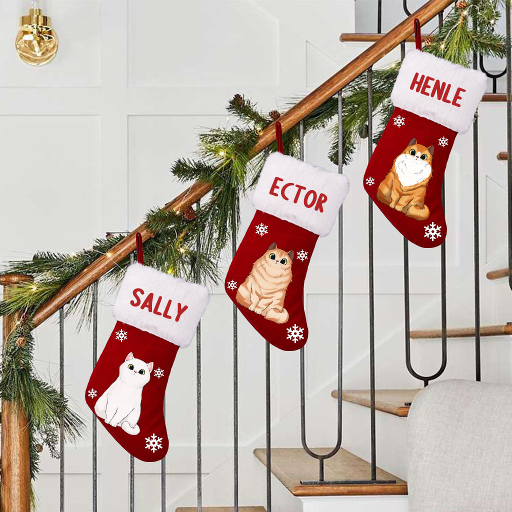 Red Plush Christmas Stocking - Personalized Christmas Stocking Cats