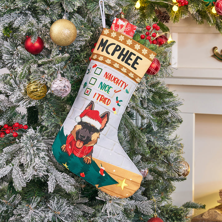 On the Naughty List, I Regret Nothing - Personalized Christmas Stocking Dogs