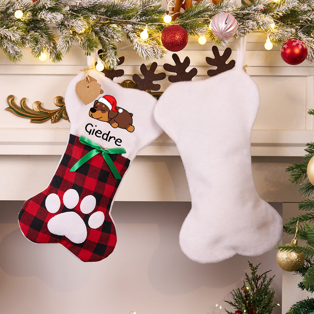 Sleeping Dog Christmas Stocking - Personalized Christmas Stocking Dogs