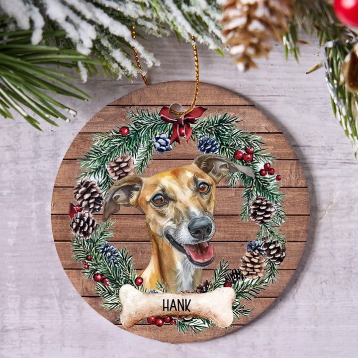 Dog and Christmas Wreath 2 - Personalized Christmas Ornament